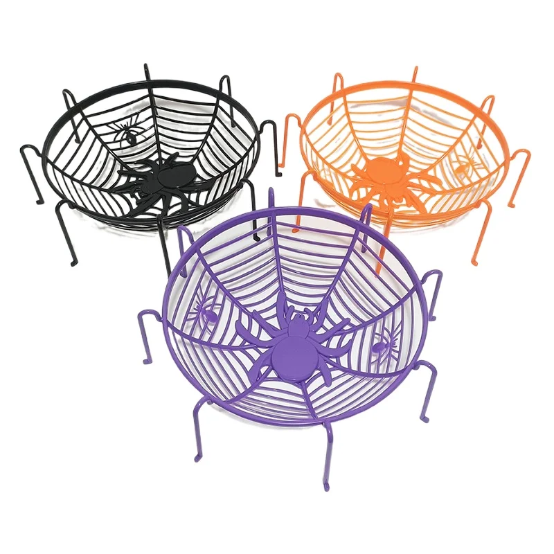 Halloween Decoration Black Spider Web Bowl with Stand Fruit Plate Candy Biscuit Package Basket Bowl Halloween Party Supplies