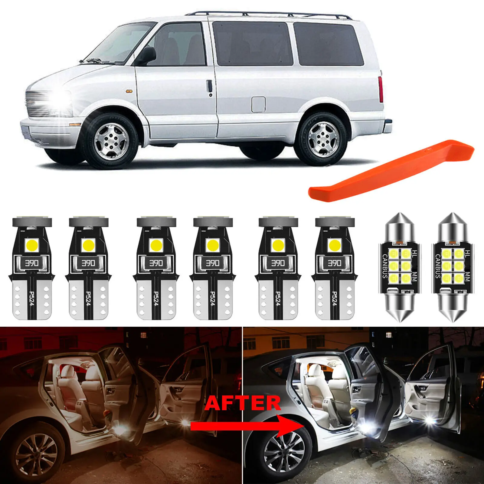 Winetis 12Pcs Kit For 1995-2005 Chevrolet Astro 6000K White LED Interior Map Dome Lights Package + Free Tool