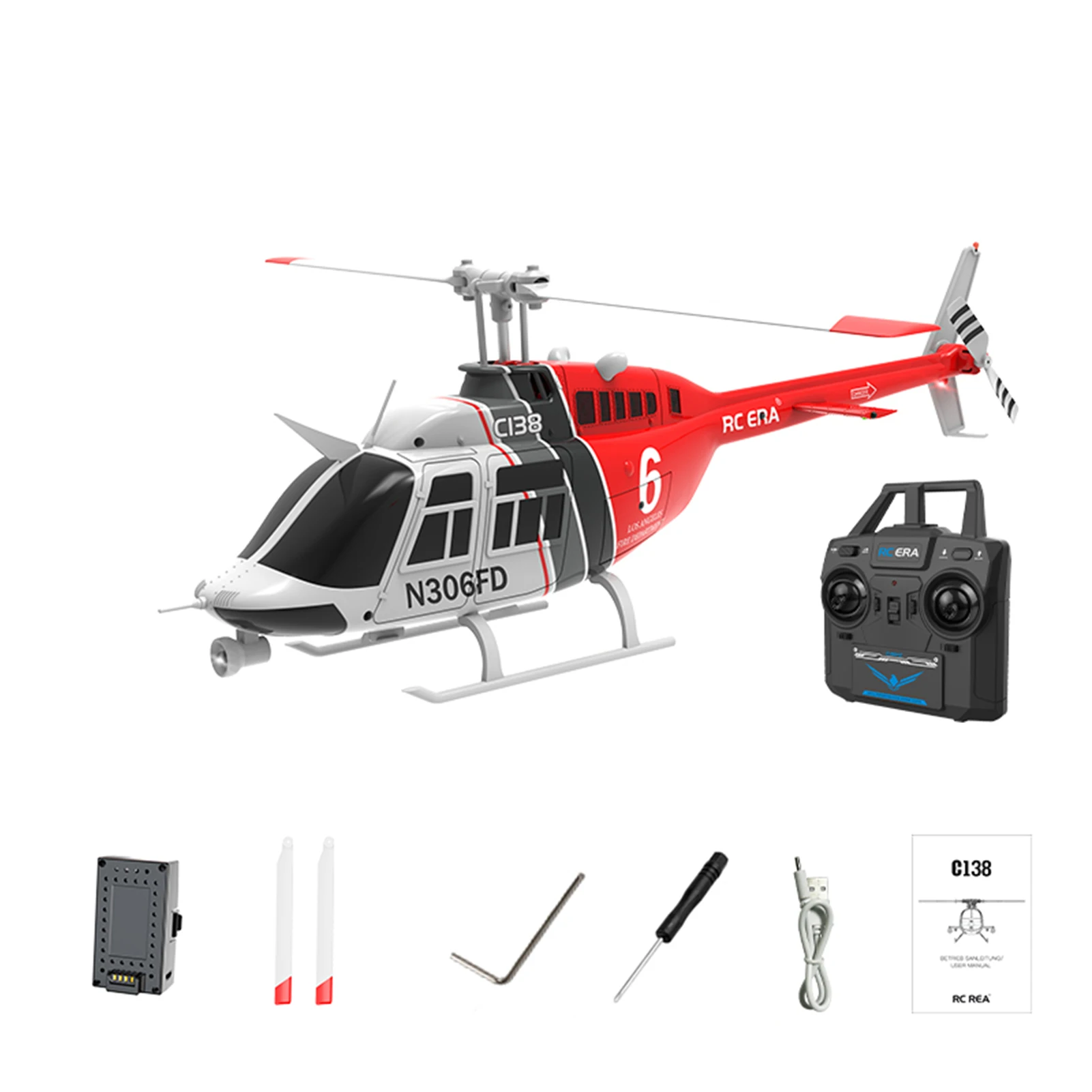 

206 Jet Ranger 6-axis Gyro Hold RC ERA C138 RC Helicopter 4ch RC Helicopter Aircraft Hobby for Adults 1/33 RTF RC Helicopter