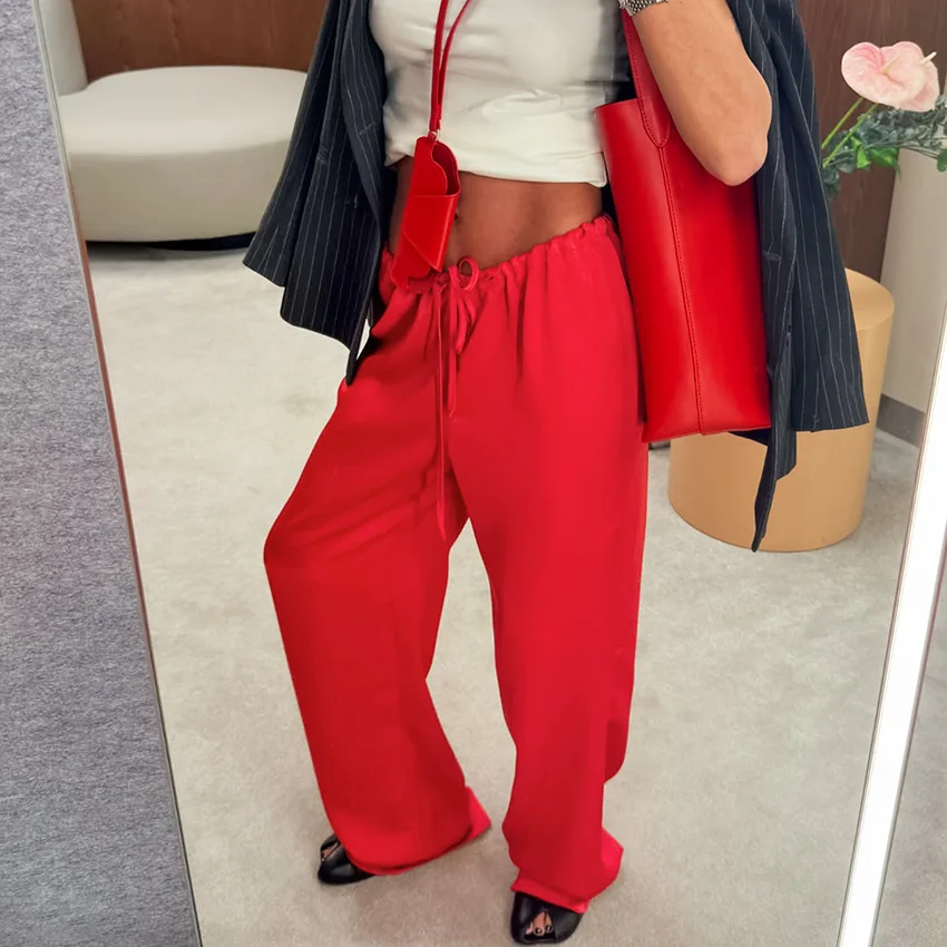 Pant Women Wide Leg Long Pants High Waist Straight Trousers Y2k Streetwear Elegant Splice Work Casual Loose Lace Up 2026