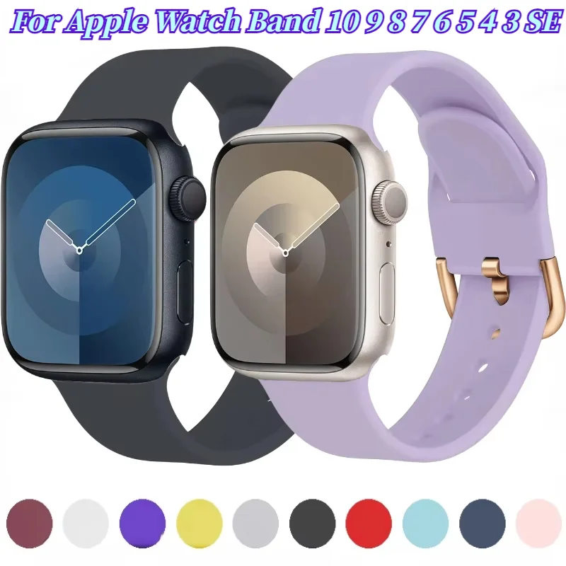 Soft Silicone Strap For Apple Watch Ultra 49mm 10 9 8 7 46mm 45mm 41mm Series 6 5 4 SE 44mm 40mm Bracelet iWatch 3 42mm Correa