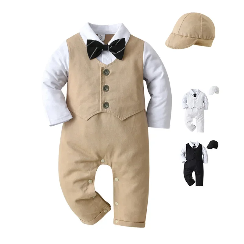 Wholesale Children's Wear One-Handed Cotton Bibs Crawling Suit Spring Autumn Romper Baby Clothes Footed Romper Infant Clothing