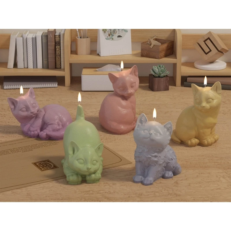 DIY Cute Cat Statue Candle Silicone Mold Handmade Desktop Decoration Ornament Animal Kitten Sculpture Epoxy Resin Casting Mould