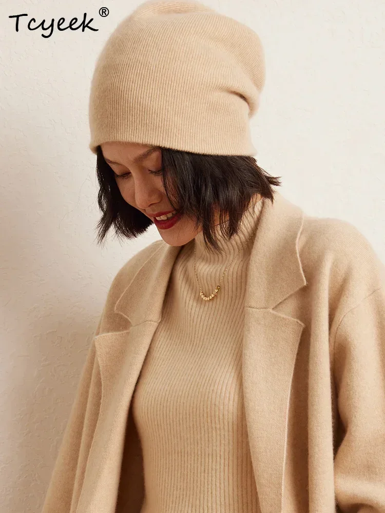 Winter Versatile Warm Hats 100% Cashmere Hat Women Men Hat Double Sided Warm Knitted Hat Female Knit Cap Ski Outdoor Headgear