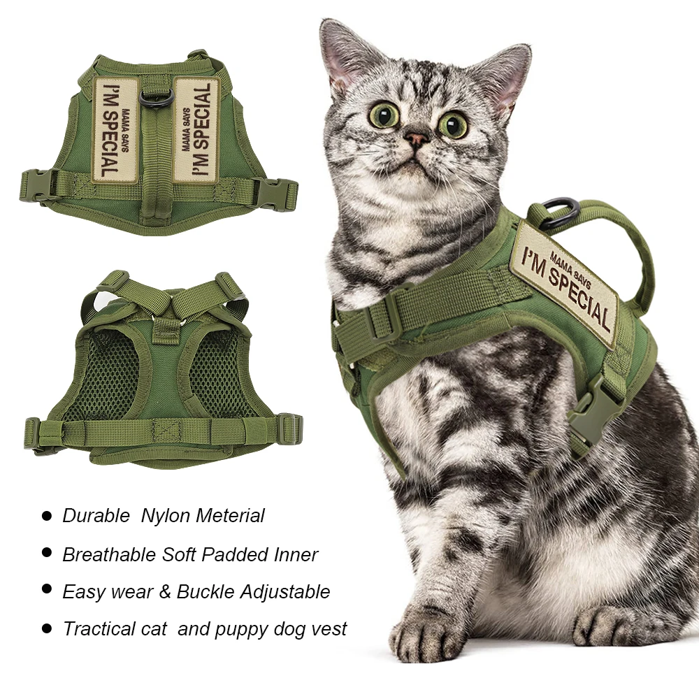 Tactical Military Cat Vest Adjustable Military Puppy Cat Harness With Sticker Patches For Small Dogs Cats Tactical Traction