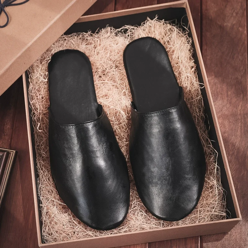 Silent Sheepskin Slippers Couple Foldable, Lightweight, Portable for Travel, Genuine Leather, Home Floor Use in Spring/Autumn