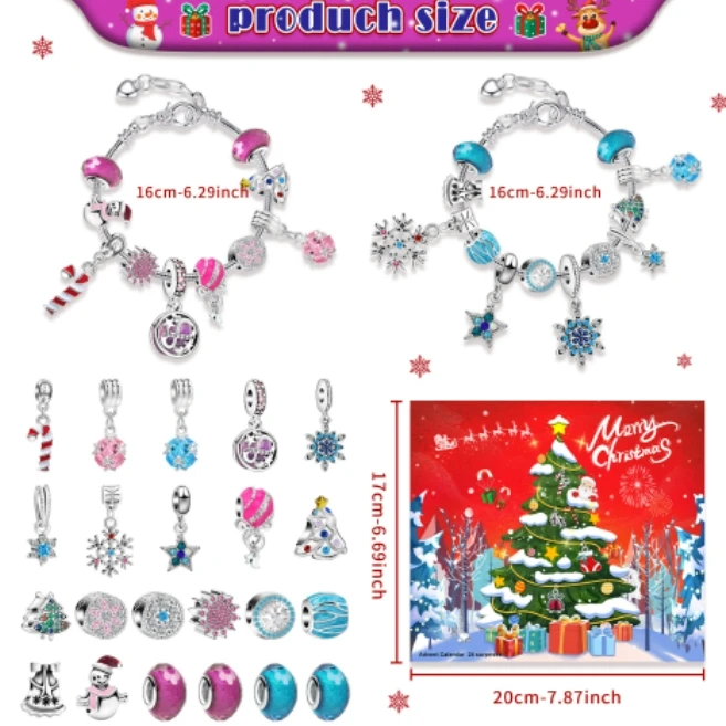 Christmas Countdown 24 Calendar Advent Surprise Christmas DIY Creative Combination Christmas Bracelet
