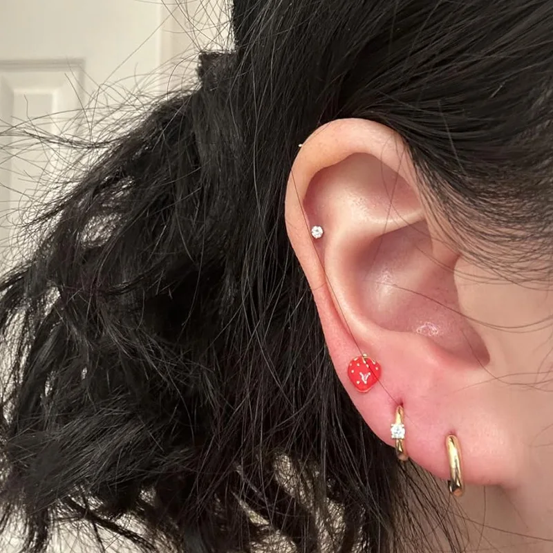 2pcs Women's Stud Earrings Cherry Plant Design, Gift Set