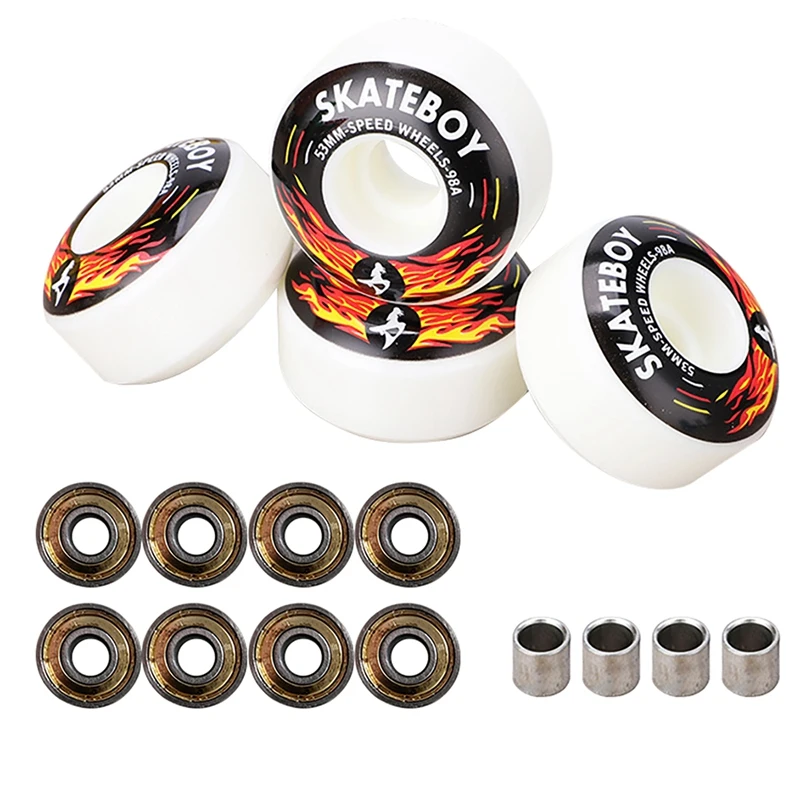 SKATEBOY 4Pcs Skateboard Wheel With ABEC-11 Bearing Double Rocker Skateboard High Rebound 98A Competitive Wheels 52X32mm