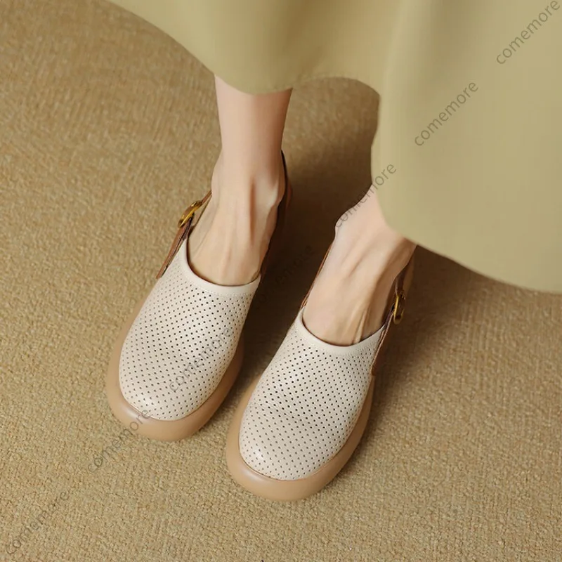 صنادل نسائية مفرغة قابلة للتنفس من Comemore أحذية Sandales بكعب عالٍ سميك مدببة للنساء أحذية Sandalias الصيفية #6