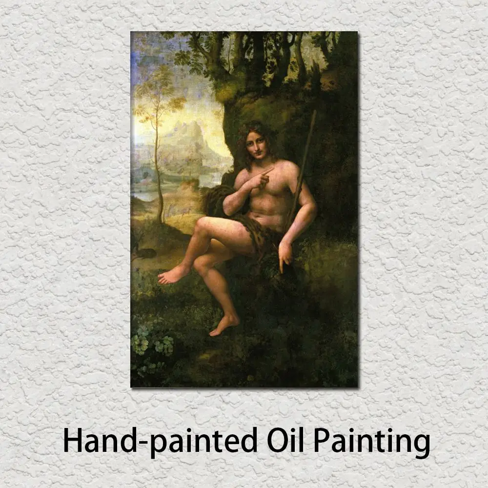 

Handmade Canvas Art St. John the Baptist by Leonardo da Vinci Painting Classical Portrait Artwork Dining Room Home Decor