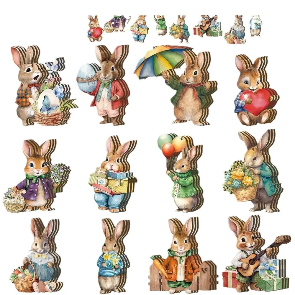 12/24/36Pcs 2D Rabbit Hanging Ornament Handmade Wooden Easter Rabbit Pendant Easy to Hang Bunny Props Hanging Pendant Home Decor