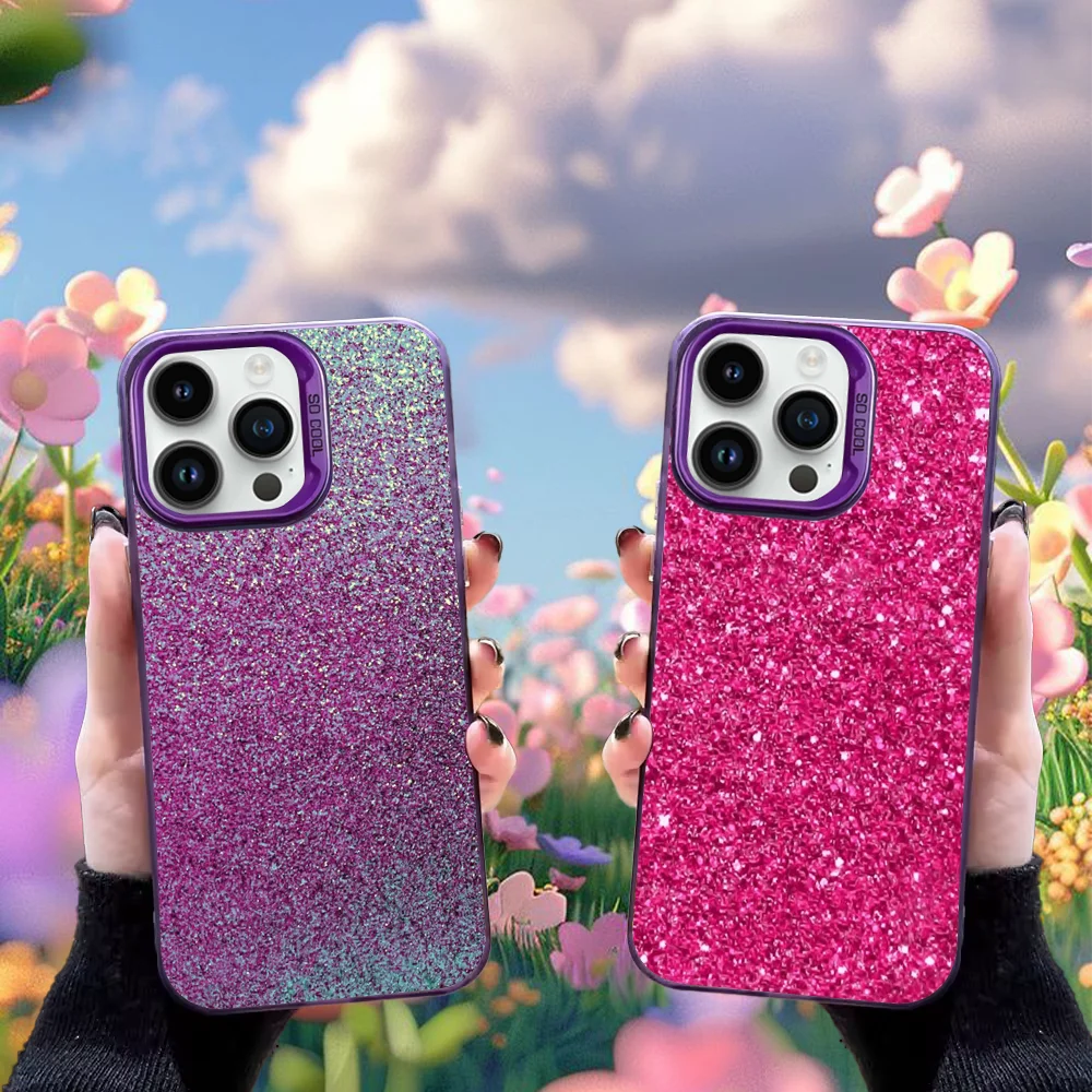 

Dazzling Pink Glitter Phone Case For iPhone 16,15,14,13,12,11,Mini,Pro,SE,MAX Purple Matte Silicone Cover