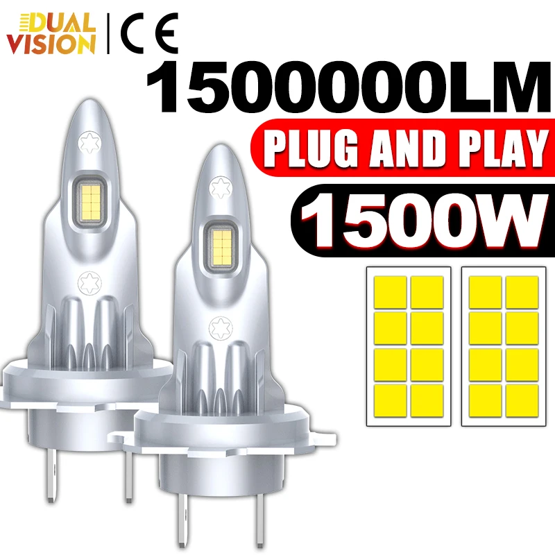 

H7 Светодиодная автомобильная фара H4 H8 H9 H11 9005 9006 HB3 HB4 Свет Супер яркая прямая автомобильная фара Plug and Play 1500000LM 2 шт. Лампы