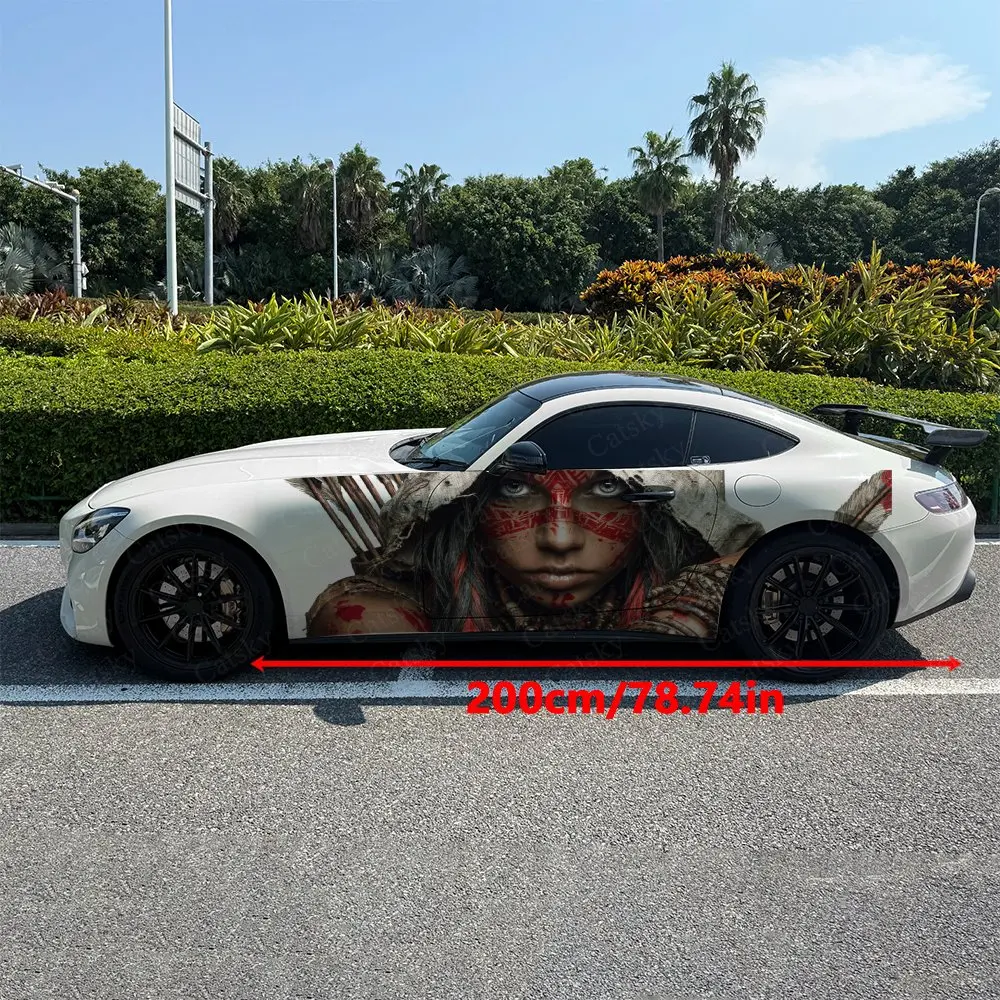 2pcs Tribal Makeup Portrait Car Side Wraps, Self-Adhesive PVC Waterproof & Scratch-Resistant Stickers, Car Accessory Gift