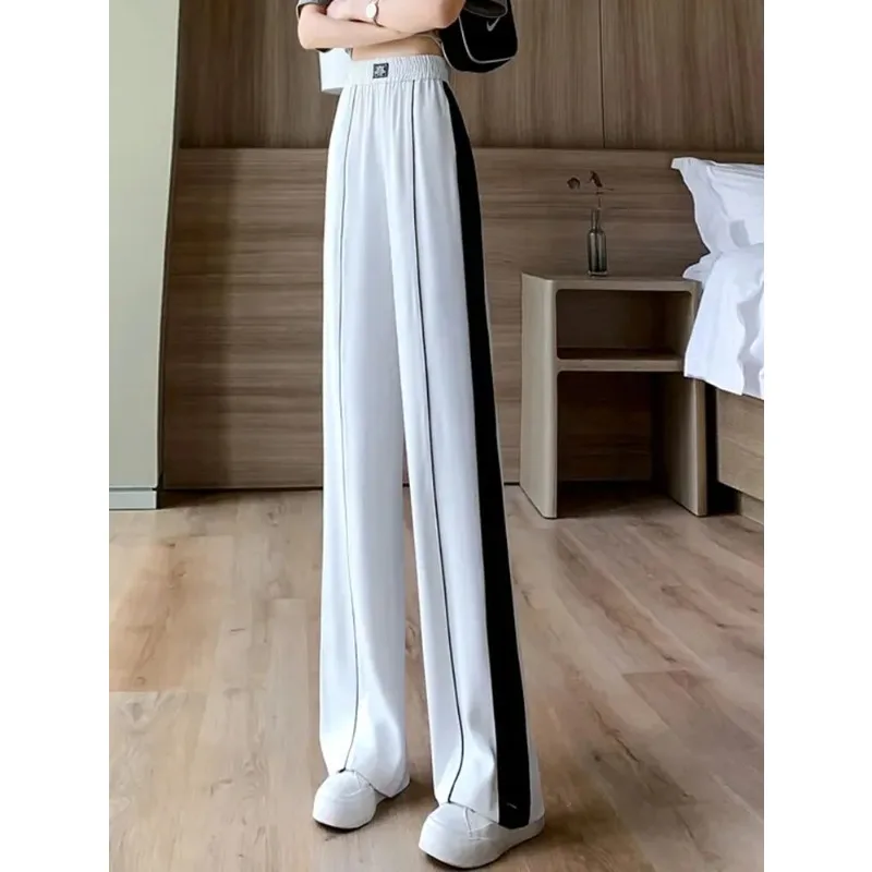 Classics Straight Ankle-length Pantalones Casual High Waist Wide Leg Pants Spliced Baggy Sweatpants Women New Korean Fashion