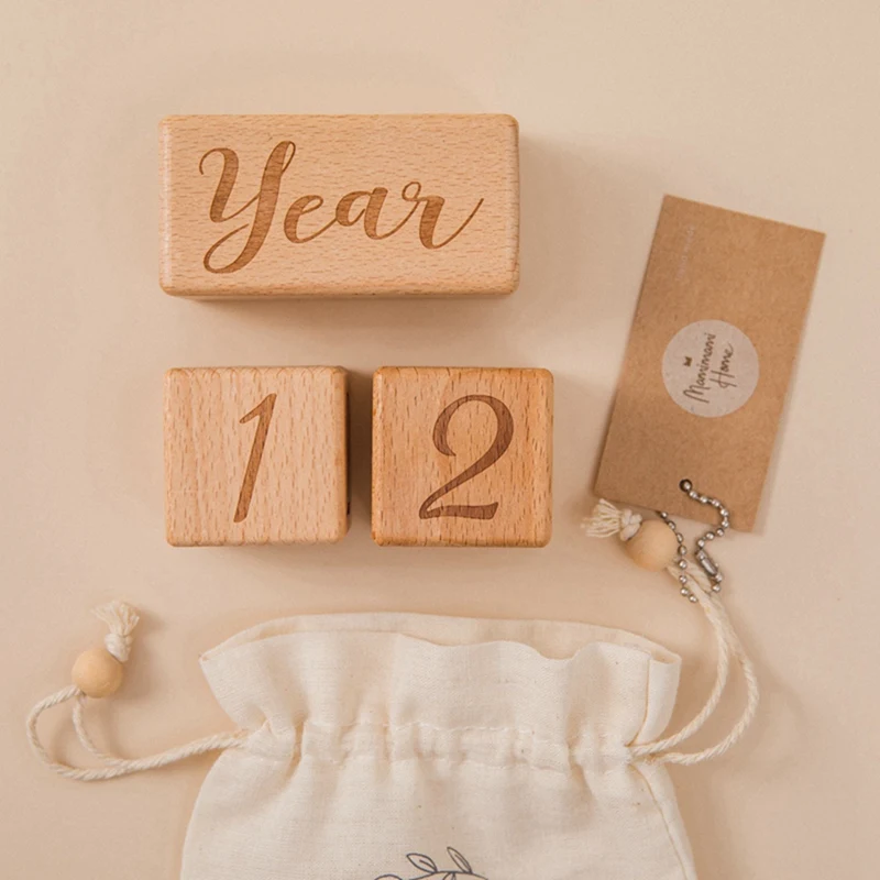 

3 Piece Baby Monthly Record Growth Milestone Block Infant Birth Gift Souvenir Wood Color Baby Photography Props Photo Milestone