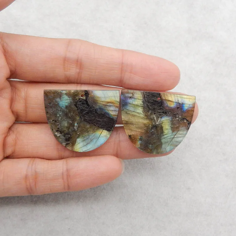 

B & F Цвет Лабрадорит Полукруг Серьги Бусины Ручной Работы Натуральные Полированные Камни Товары Для Изготовления Ювелирных Изделий 29x24x3 мм 9,9 г