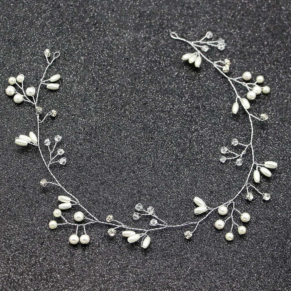 

Crystal Pearl Vine Wedding Headband Bridal Hair Decoration Lightweight Elegant Silver Hair Accessory For Party Prom Evening