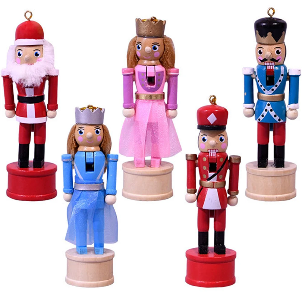 

5 Pcs Nutcracker Decoration Eye-catching Desktop Old Fashioned Xmas Tree Decorations Wood Hanging Ornament Realistic Statue