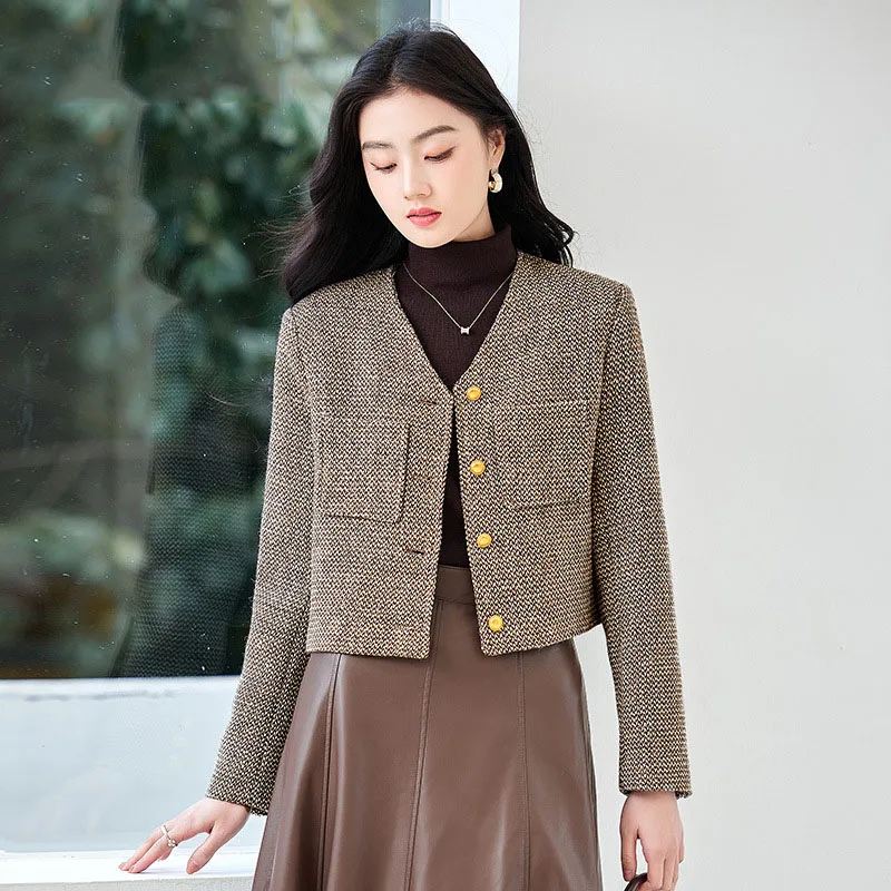 2024 Novos blazers femininos com decote em V para senhoras de escritório com design simples e elegante