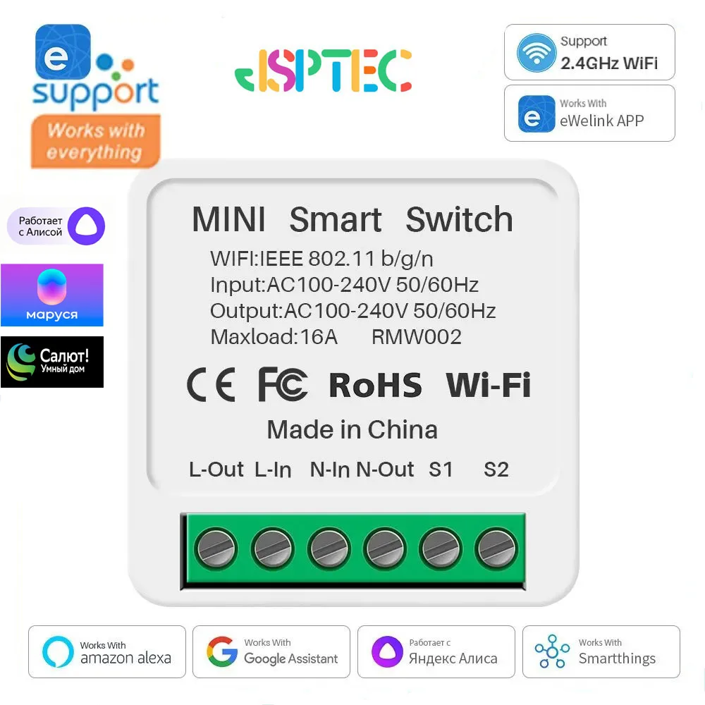 16A EWelink Wifi interruptor Mini interruptores inteligentes de 2 vías DIY disyuntor soporte Sber Sa Мару ng alexa Google Home Alice SmartThings