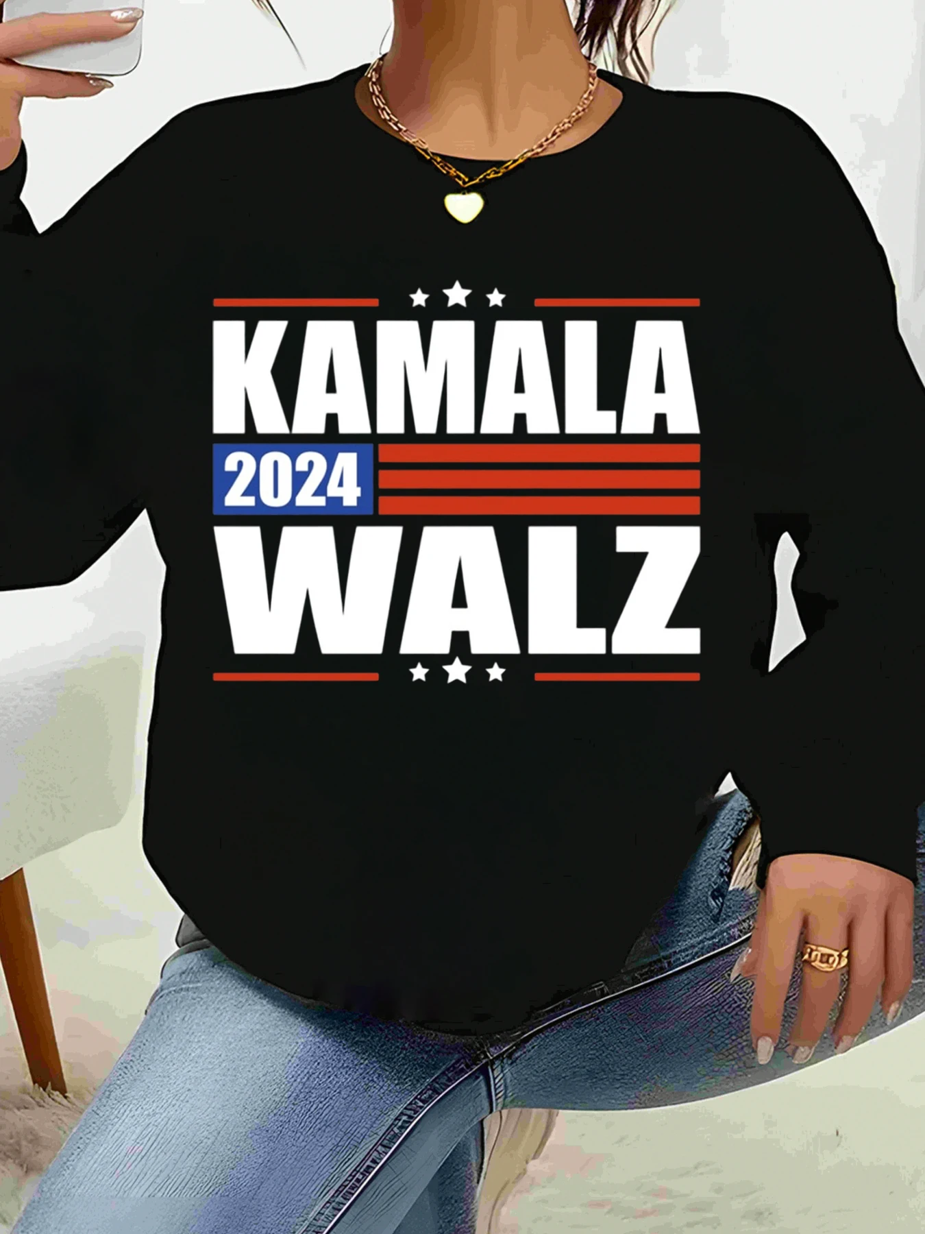 

Камала Уолз 2024, футболка с длинным рукавом и дизайном американского флага, одежда для политической кампании, женская повседневная одежда, топ для выбора сезона