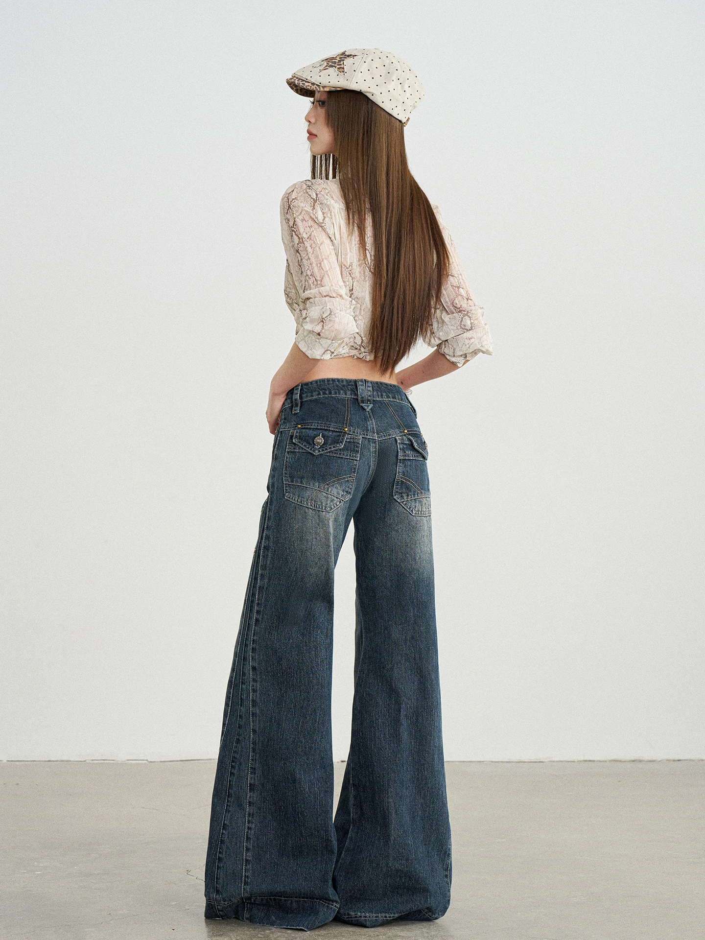 TGXQ Spicy Upgraded American Retro Hot Girl Jeans Low Waist Bell Bottoms Women's Blue Grey Denim Pants Loose Fit No Stretch