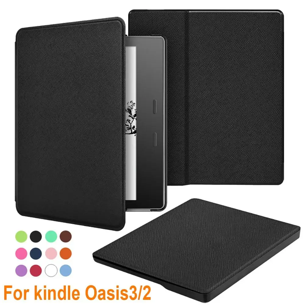 

9/10th Generation Smart Cover PU Leather Auto Sleep/Wake Protective Shell Ultra Slim Cross Texture Funda for Kindle Oasis 2/3