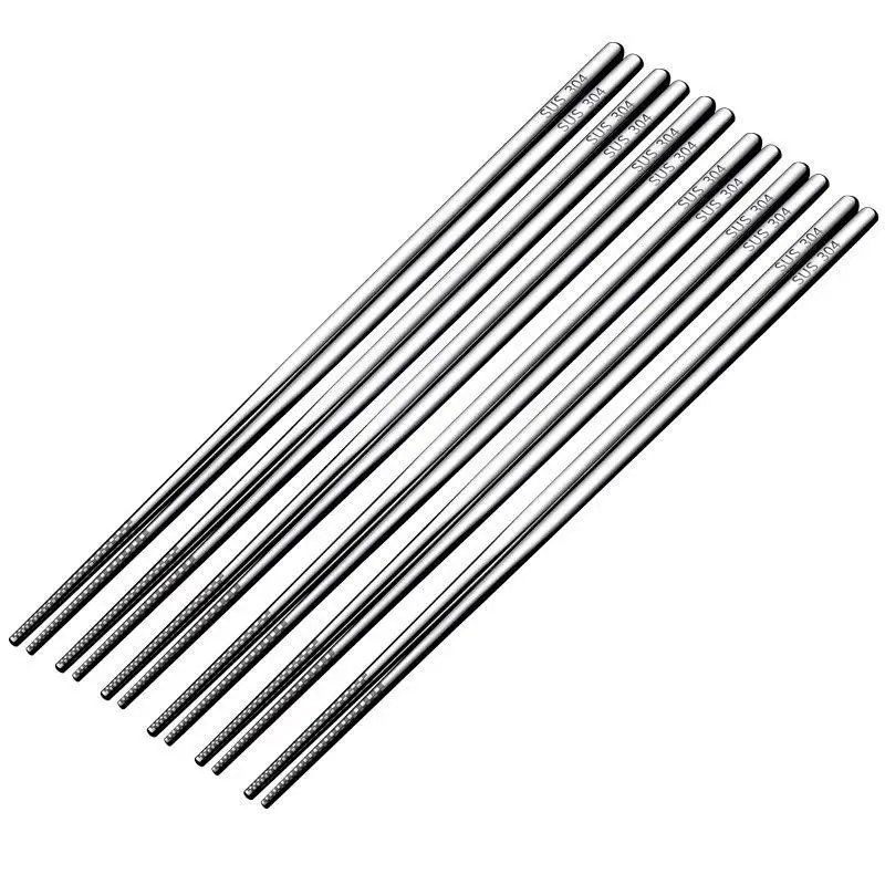 Food Grade 304 Stainless Steel Chopsticks 21cm Laser Non-Slip Design Heat Resistant Silver Iron Household Pair