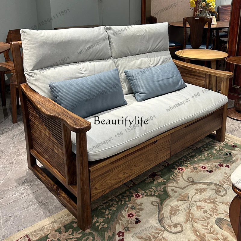 Customization New Chinese solid wood sofa combination Song style simple living room storage sofa chair