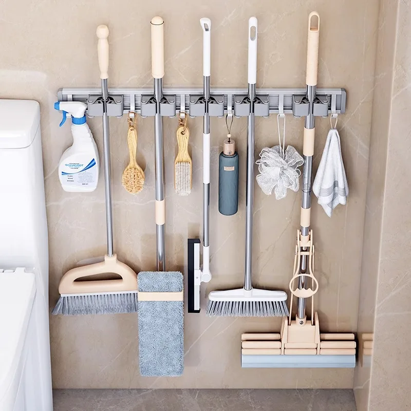 

Wall-Mounted Mop Clip Rack Punch-Free Hook Balcony Bathroom Bathroom Buckle Fixed Broom Storage Rack