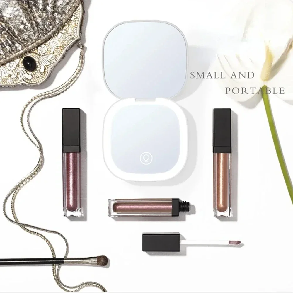 LED Travel Makeup Mirror 3.5inch Lighted Compact Mirror with 1X/5X Magnifying 2 Sided 3 Colors Portable for Handbag Purse Gift image 5