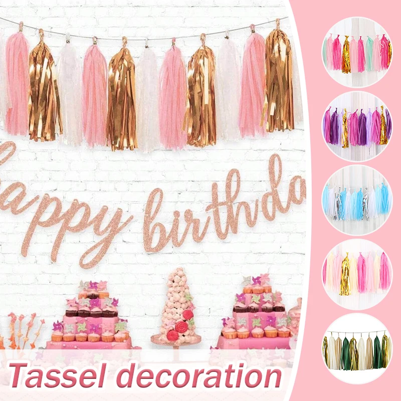 

20 Pcs Tassel Garland Banner, Shiny Multicolor Tissue Paper Tassels for Party Decorations, Wedding Birthday Decor Supplies