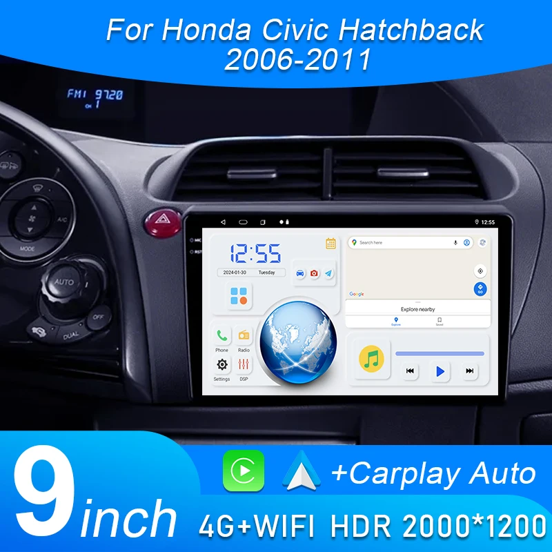 

Android 15 For Honda Civic Hatchback 2006-2011 Car Auto Radio Multimedia GPS Video Navigation Carplay 2Din Rear camera 5G DSP BT