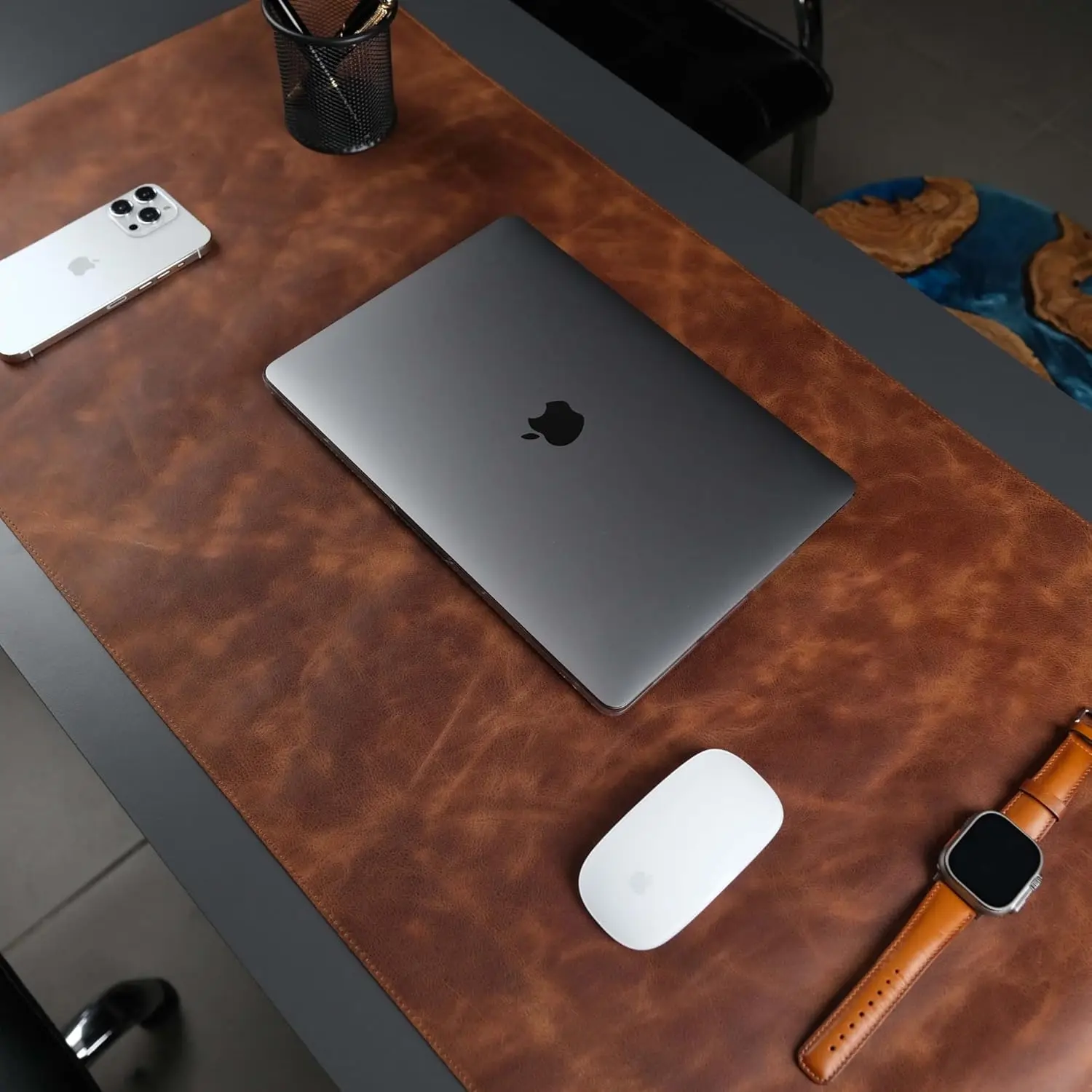 Genuine Leather Desk Pad, Office Desk Mat with Non-Slip Bottom, Smooth Surface for Mouse & Keyboard, Desk Protector