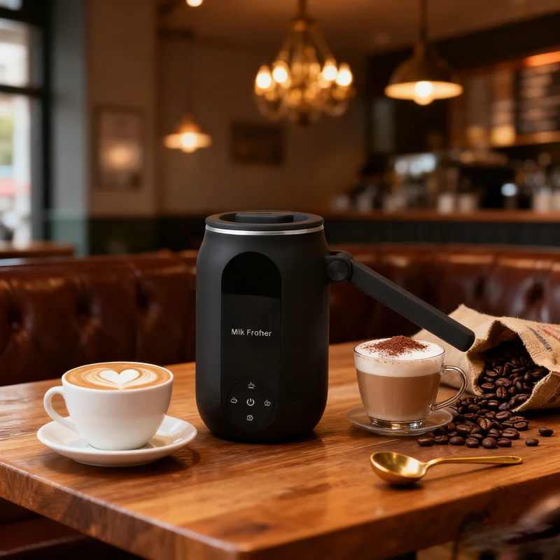 

4-in-1 Electric Milk Frother 110V/220V Auto Coffee Mixer with Foldable Handle Barista Quality Latte Foamer Milk Steamer