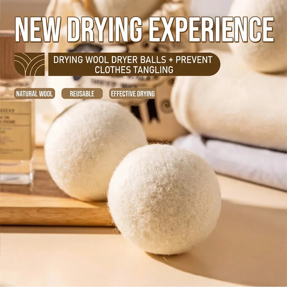 Wool drying ball, organic chemical free fabric softener, reduces static electricity, wrinkles, and drying time, reusable