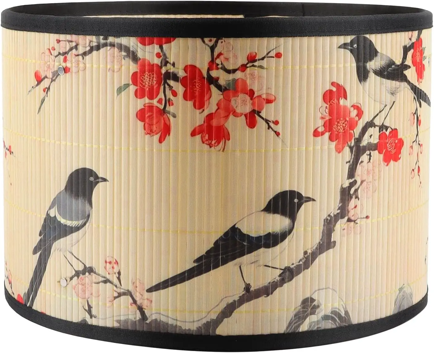 

Natural Bamboo Drum Lampshade 11.8×11.8×7.9 Inch Clip On Table Lamp Shade with Floral Print, Medium lamp Cover for Bed