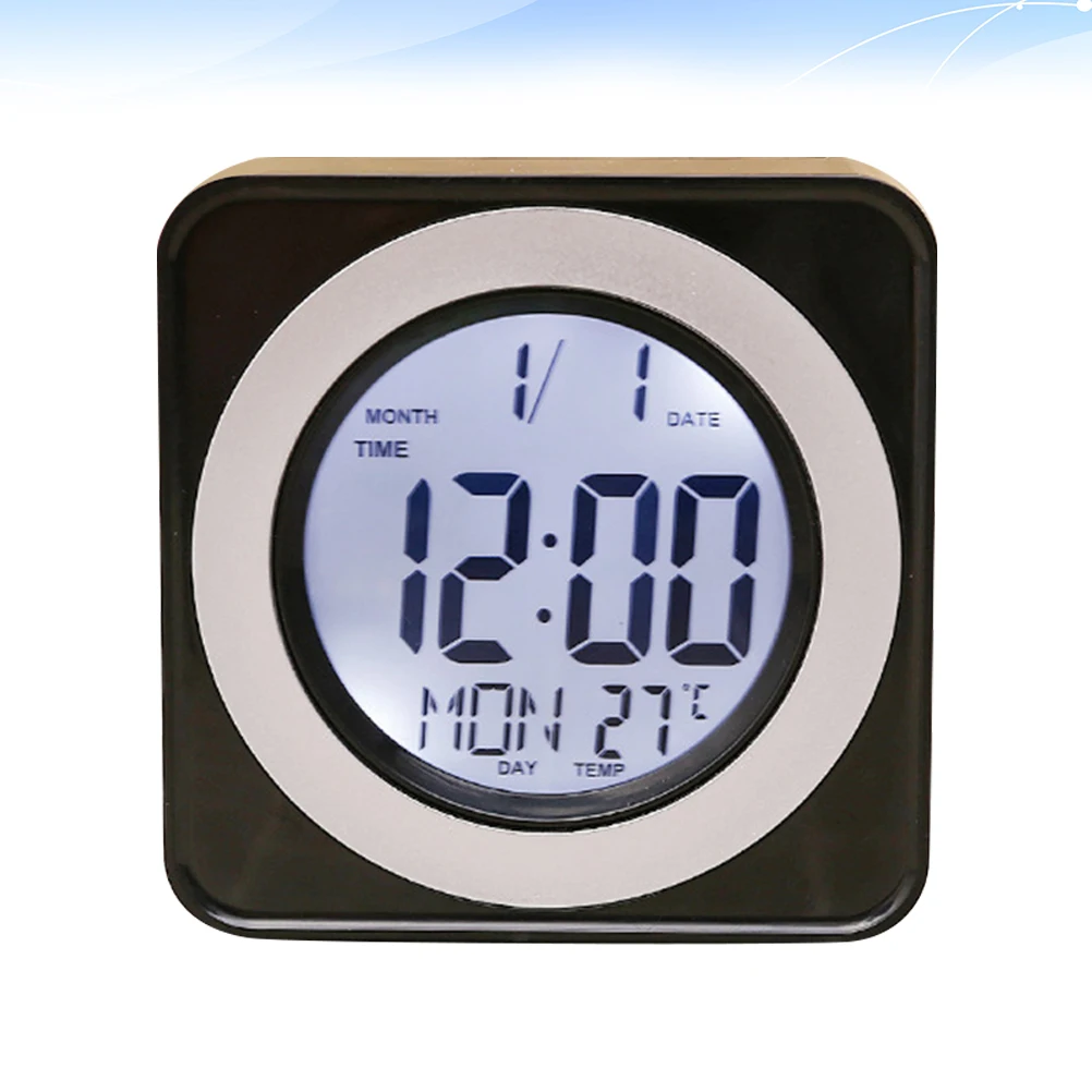 

Plastic Alarm Temperature Display Time Date Month Week Home Clock Practical Creative Clock For Small Space Stable Base