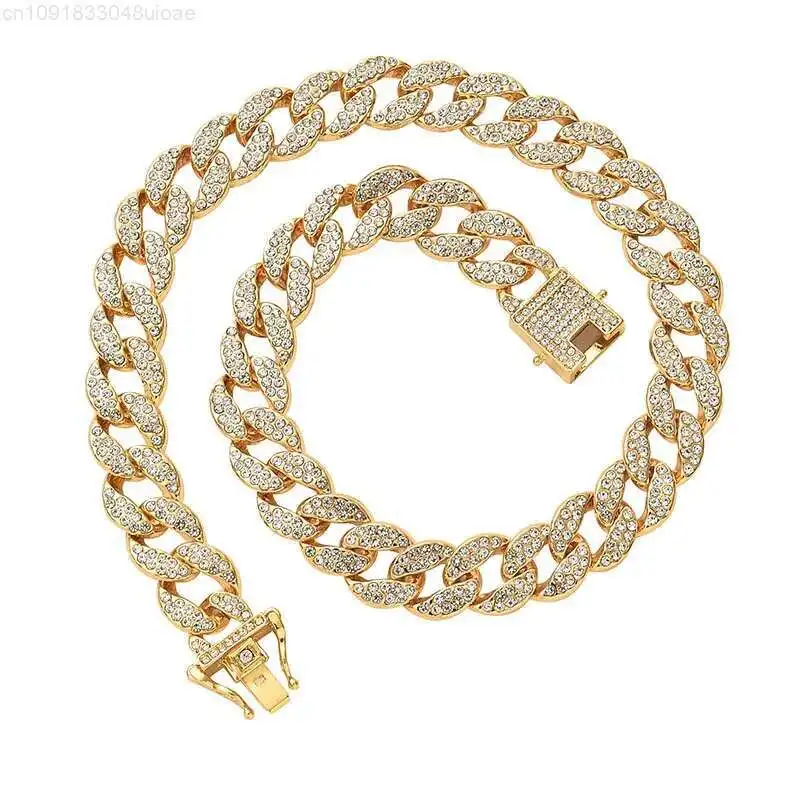 

Hip Hop Iced Out Paved Rhinestones 15MM Full Miami Curb Cuban Chain CZ Bling Rapper Necklaces for Men Jewel for Men Jewelry