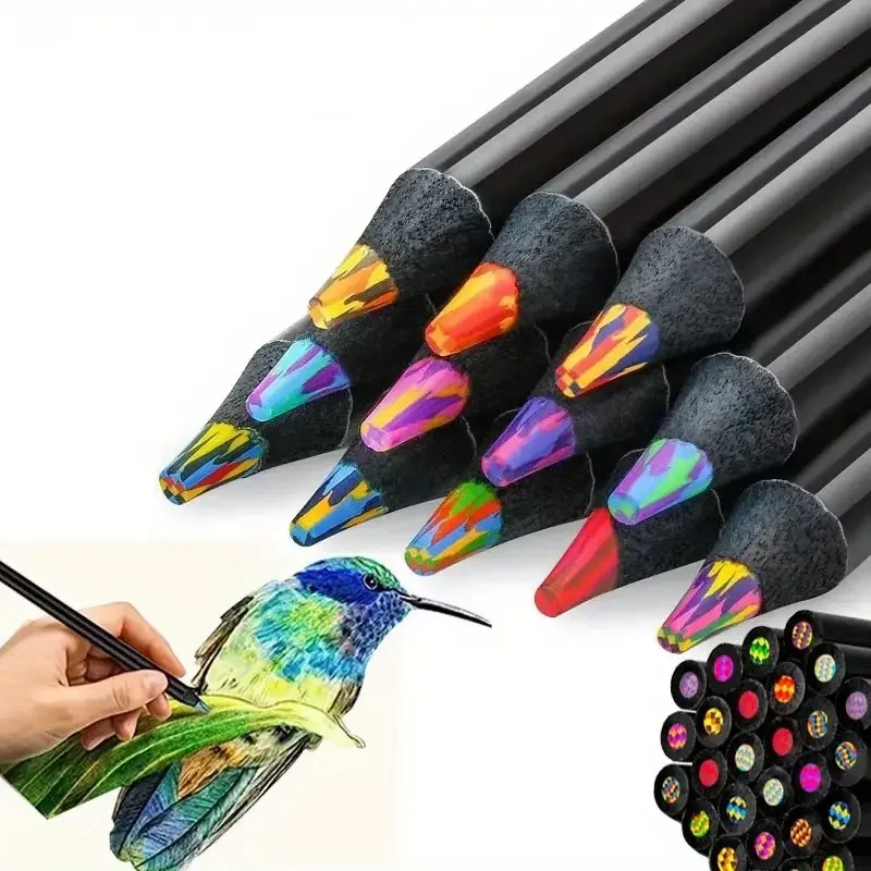 12/24/36pcs Jumbo Rainbow Gradient Colored Pencils - Vibrant Multicolor Wooden Pencils for Adults, Perfect for Drawing