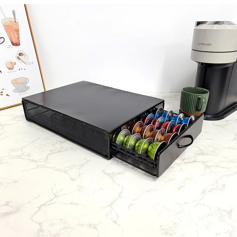 40 Cups Coffee Capsule Drawer Holder Coffee Pod Storage Rack Stainless Steel Coffee Machine Base Stand Organization