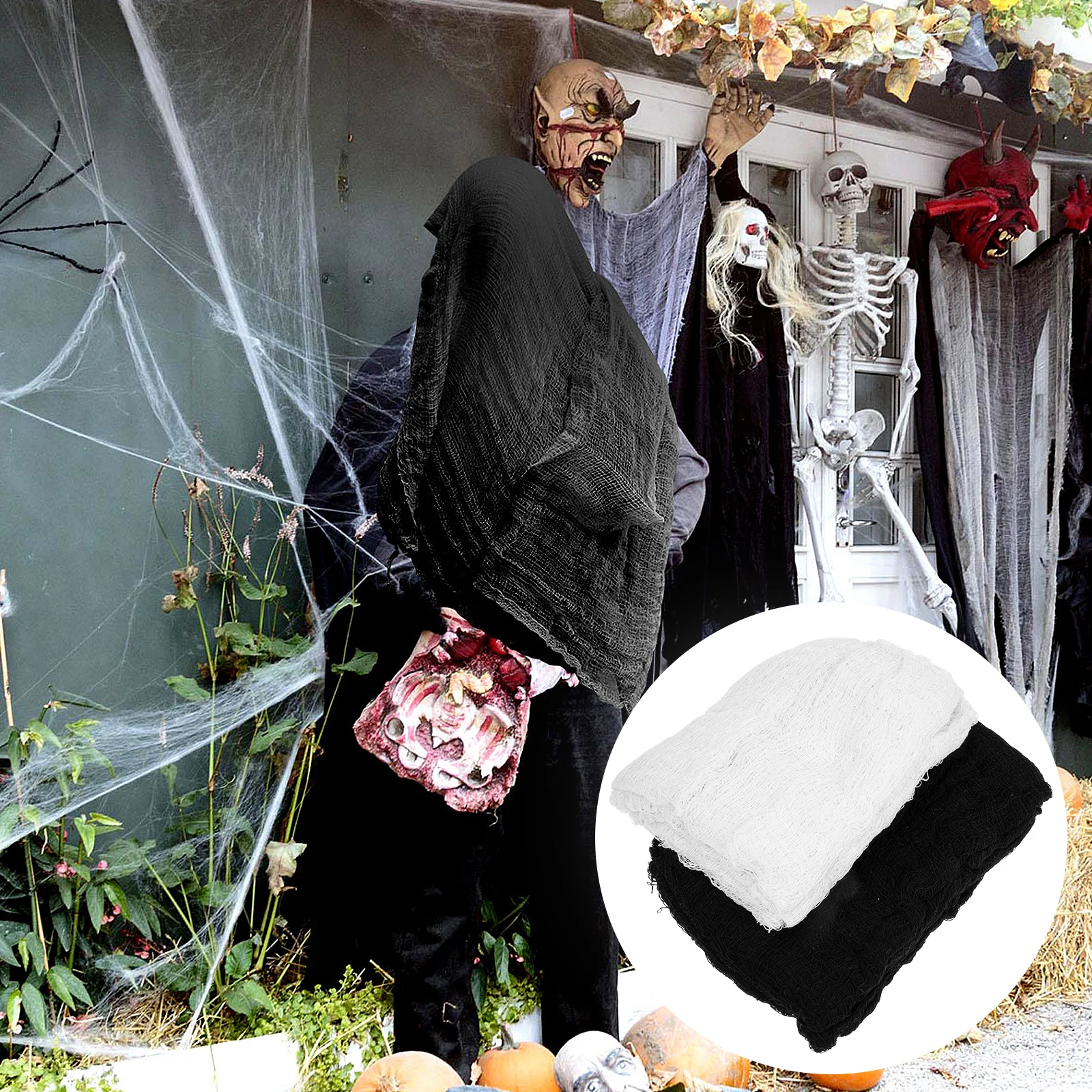 

2pcs Halloween Gauze Fabric Scary Hanging Decor Spooky Scene Supplies Haunted House Party Props Creepy Cloth Mysterious