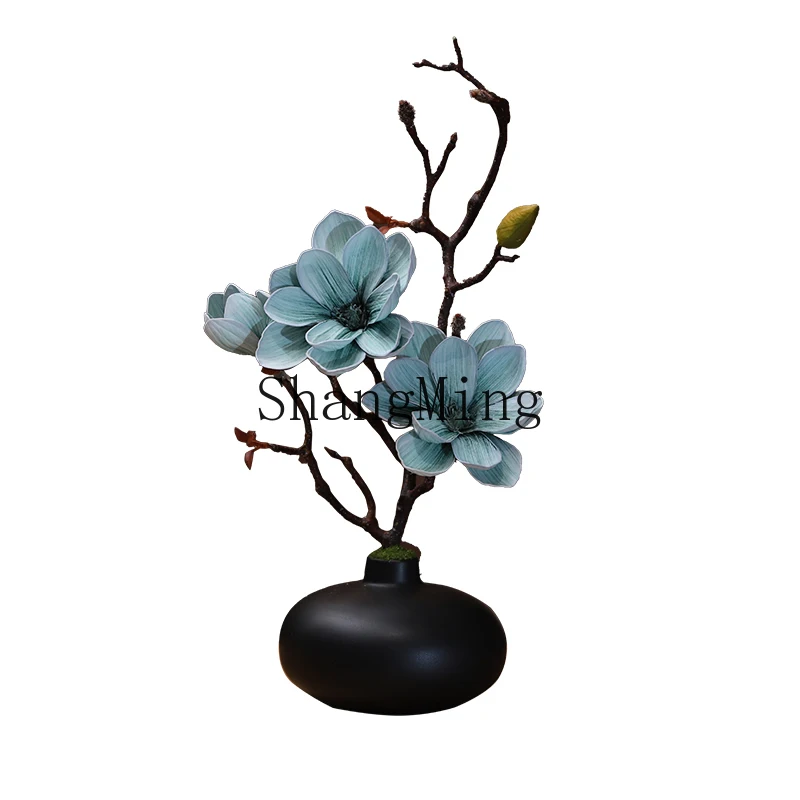 

ZYY simulation magnolia flower set ceramic vase desktop display high-end flower art living room dining room decoration