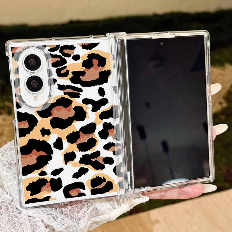 Leopard Print Pattern Phone Case For Samsung Galaxy Z Fold 8 Ultra 8 7 6 5 Folding Hard PC Back Cover For Samsung Z Fold8 Fold7
