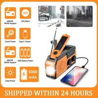 5000mAh Portable Radio Hand Crank Solar USB Charging AM/FM/WB NOAA Weather Radio Emergency LED Flashlight Power Bank for Outdoor