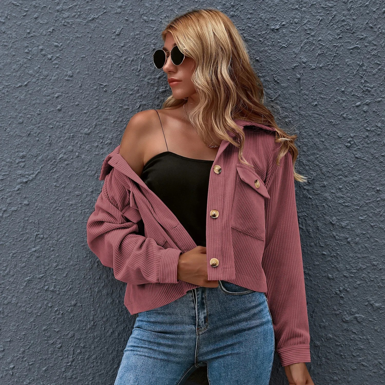 

Corduroy Coat Women Casaul Solid Jackets Long Sleeve Turn Down Collar Jacket Fashion Streetwear 2025 Autumn Winter Coat Clothing