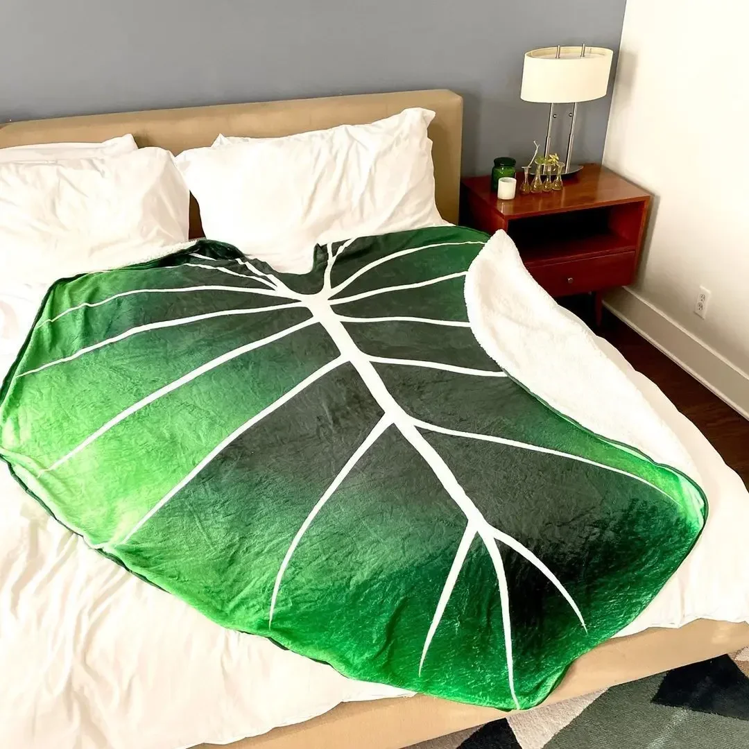 

Philodendron Gloriosum Super Soft Printed Giant Green Leaves Throw Blanket Fleece Cozy Leaf Blanket for Bed Sofa Room Home Decor