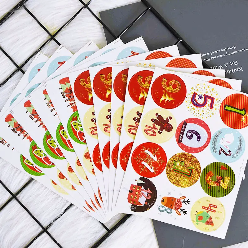 120pcs Merry Christmas Advent Calendar Number Paper Sticker Christmas Gift Label Sticker Natal Cookie Candy Bag Seal Stickers